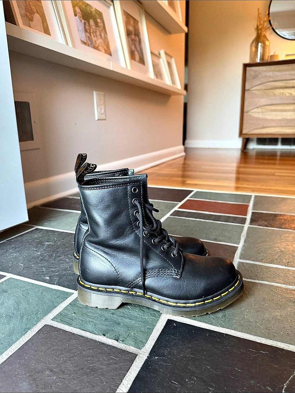 Dr. Martens Smooth Leather Lace-Up Boots Black Womens US 6